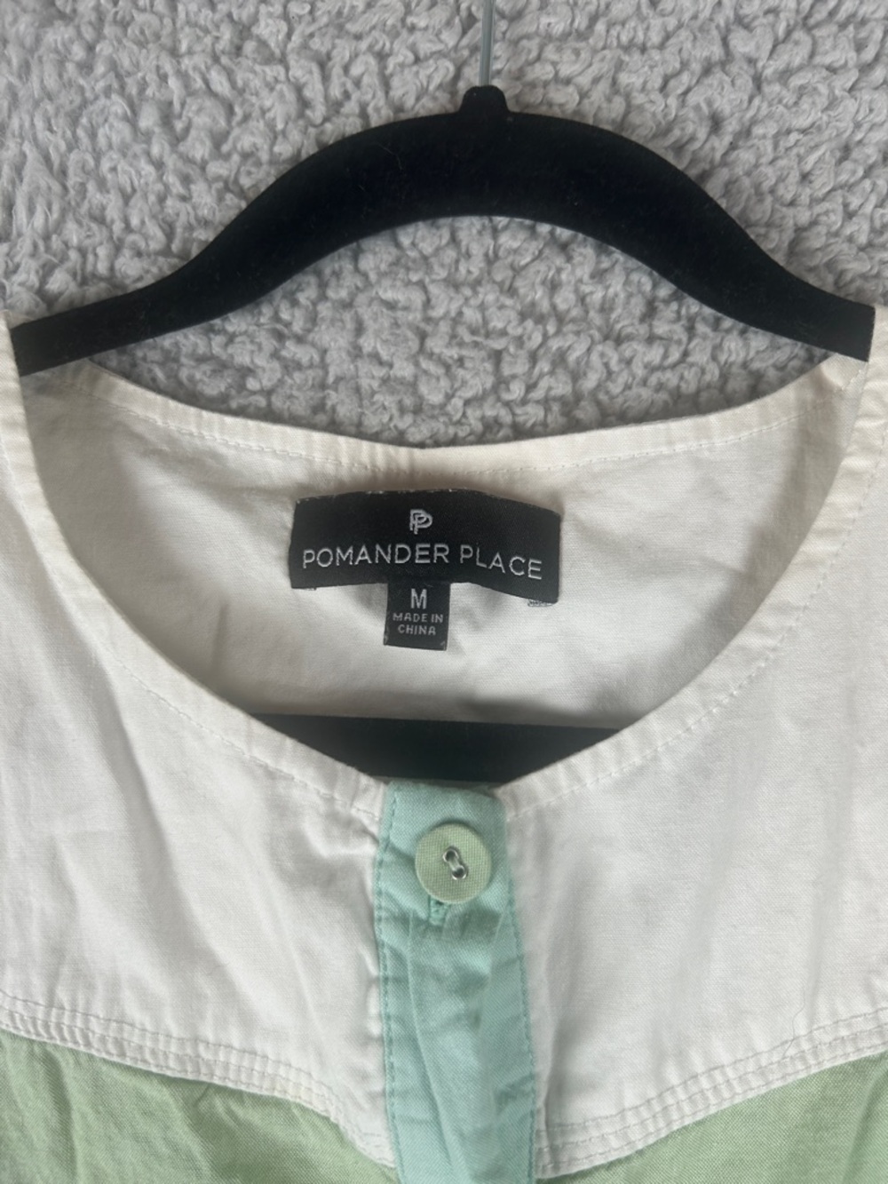 Pomander Place Puff Long Sleeve Button Front Shift Mint Green White Dress Size M - Picture 2 of 16